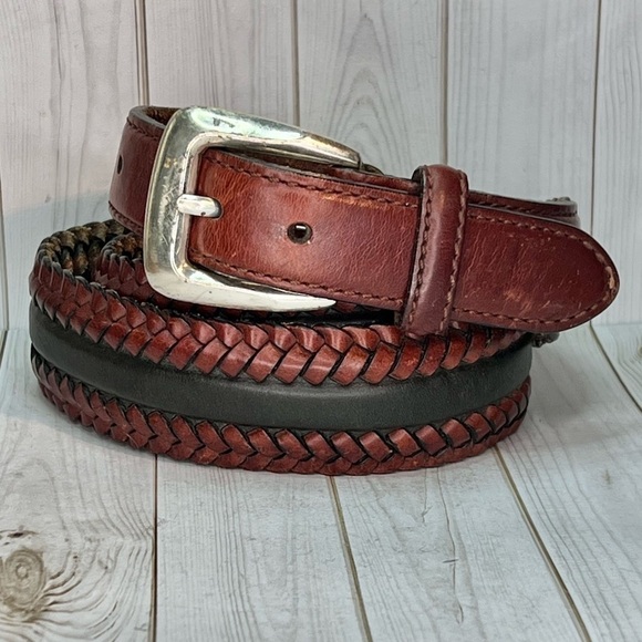 Brighton Vintage Leather Woven Brown Black Belt Silver Buckle Boho Classic Chic main image 10
